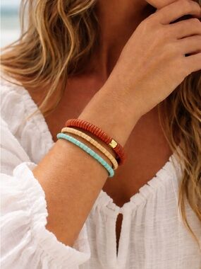 BECASA Apalachicola Beach Bangle Set | Aqua Tan Rust Stack Coastal Summer Swim